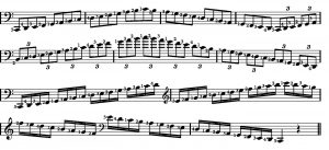 WRK_scales-in-rhythms_LH-2 Eight bars of musical annotation.