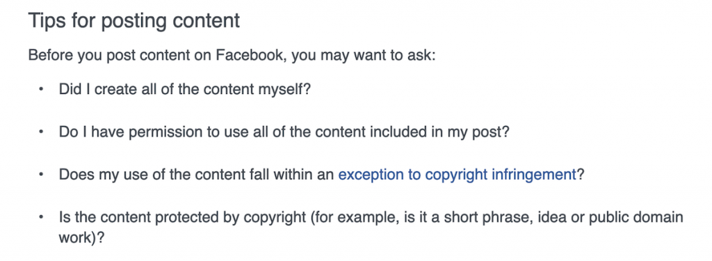 Fig. 5 Facebook’s tips on posting and copyright for livestream content.