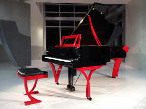IMG_0203 Customized Yamaha grand piano, black with red trim.