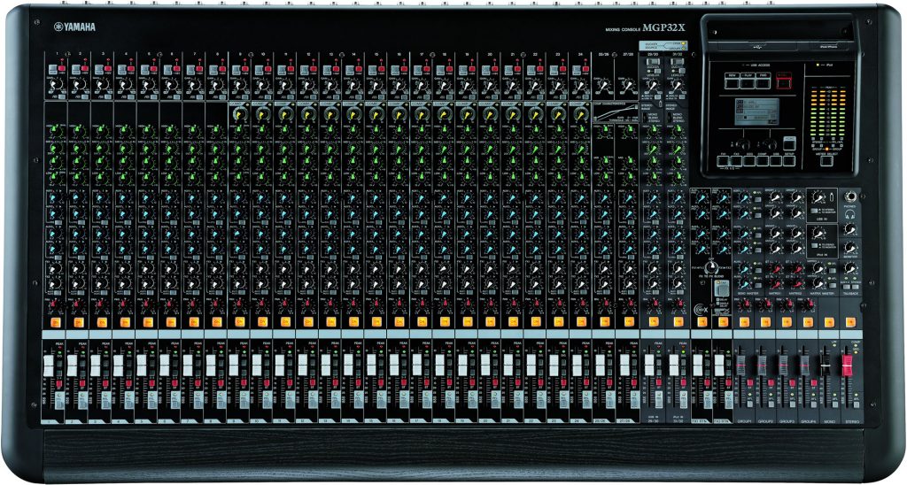Closeup of a mixer board.