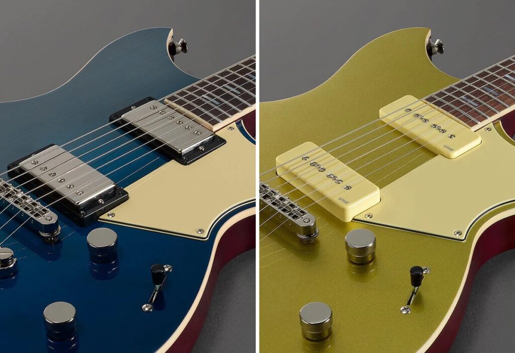 lineup_revstar_professional_feature_04_2dd6b9d675719d5cc67a9da500518988. Closeups of two electric guitar pickups, side by side.